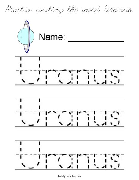 Practice writing the word Uranus. Coloring Page