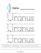 Practice writing the word Uranus Handwriting Sheet