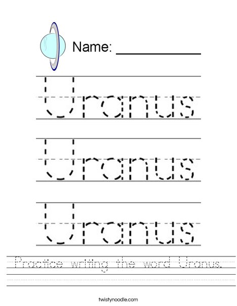 Practice writing the word Uranus. Worksheet