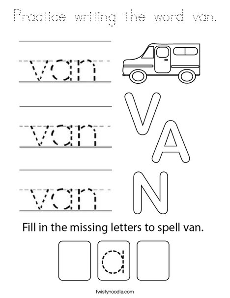 Practice writing the word van. Coloring Page