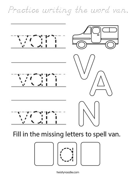 Practice writing the word van. Coloring Page