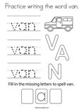 Practice writing the word van. Coloring Page
