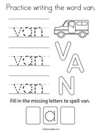 Practice writing the word van Coloring Page