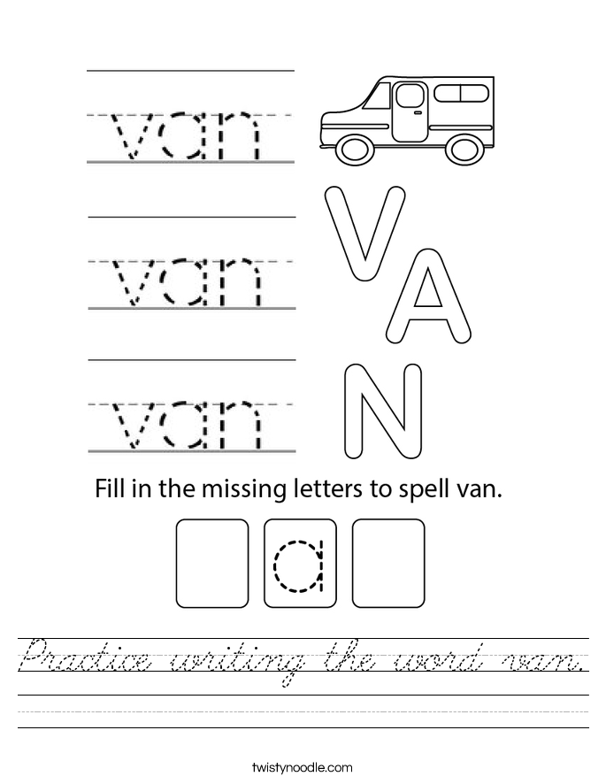 Practice writing the word van. Worksheet