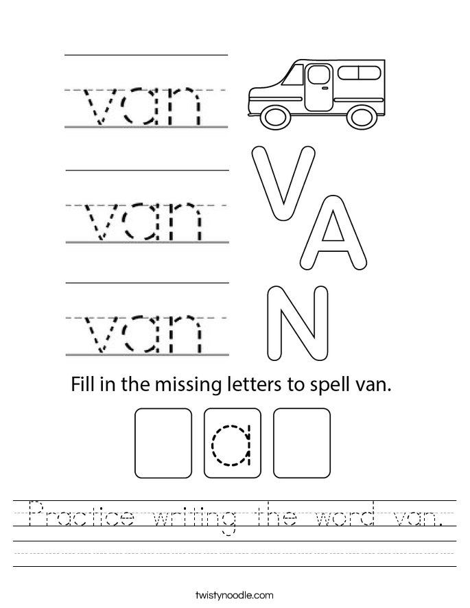 Practice writing the word van. Worksheet