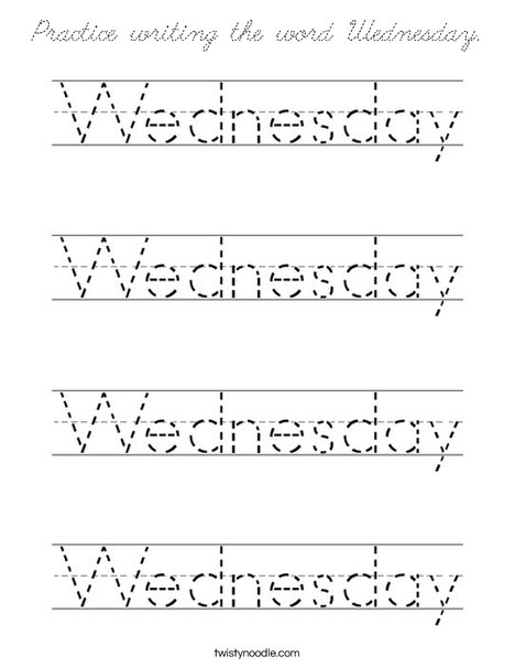 Practice writing the word Wednesday. Coloring Page