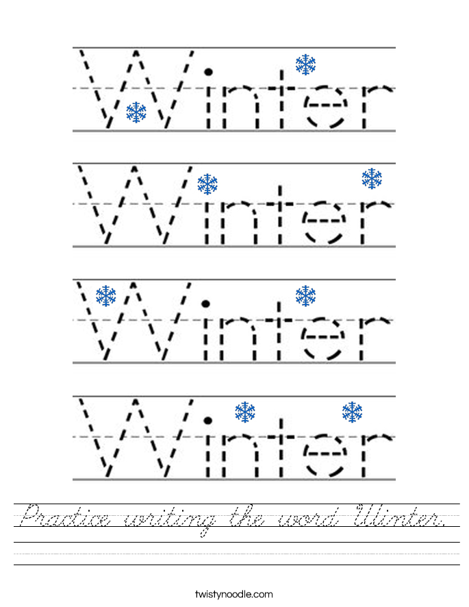 Practice writing the word Winter. Worksheet