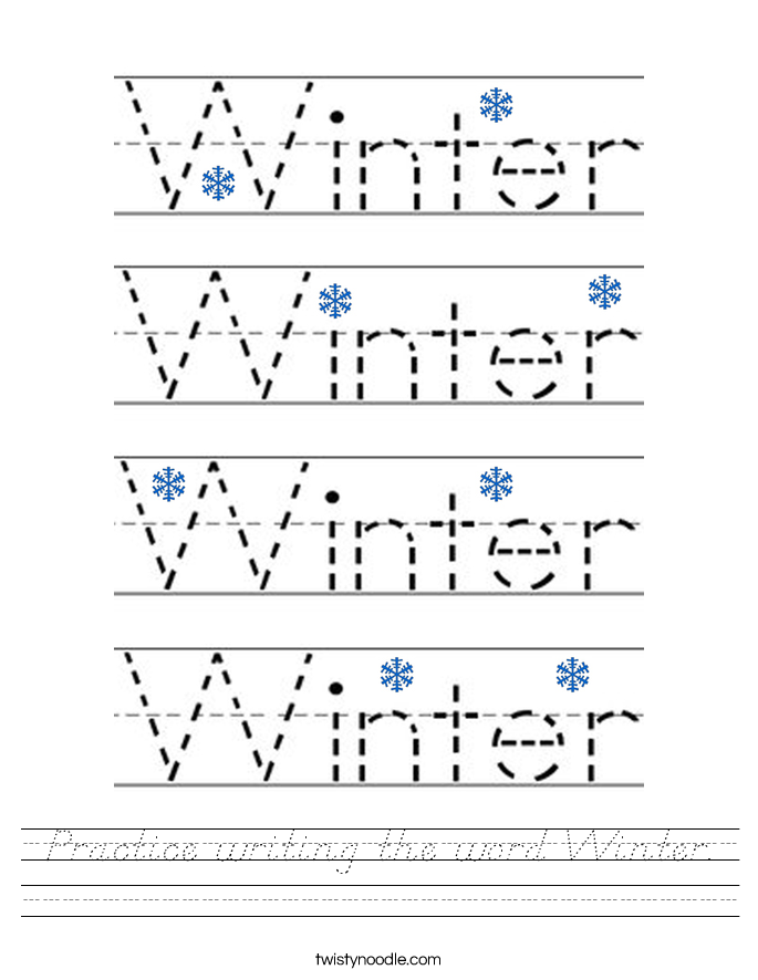 Practice writing the word Winter. Worksheet