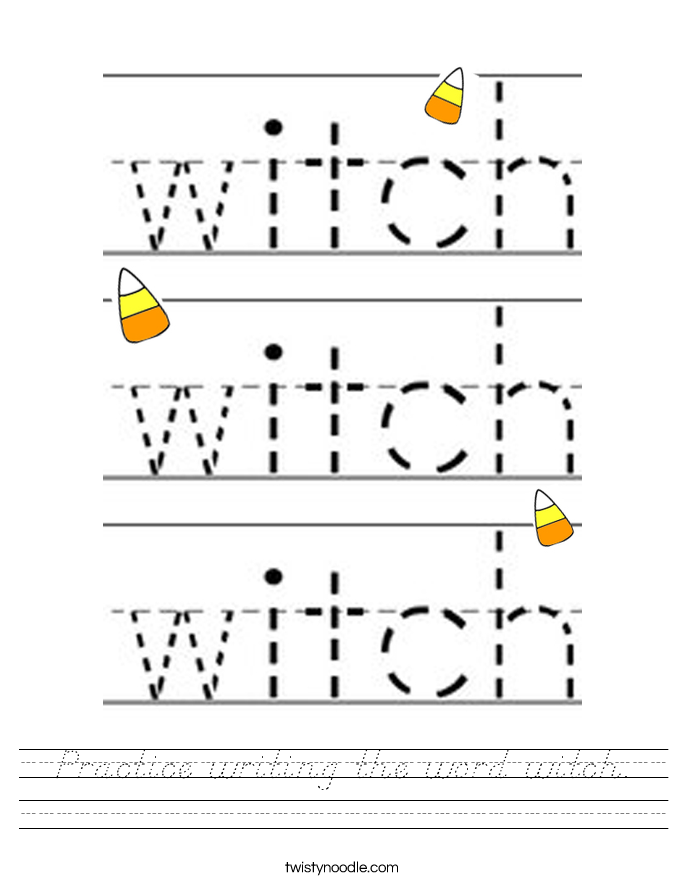 Practice writing the word witch. Worksheet