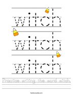 Practice writing the word witch Handwriting Sheet