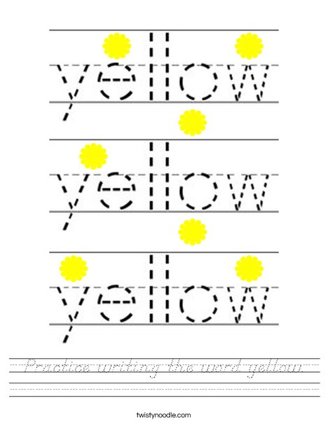 Practice writing the word yellow. Worksheet