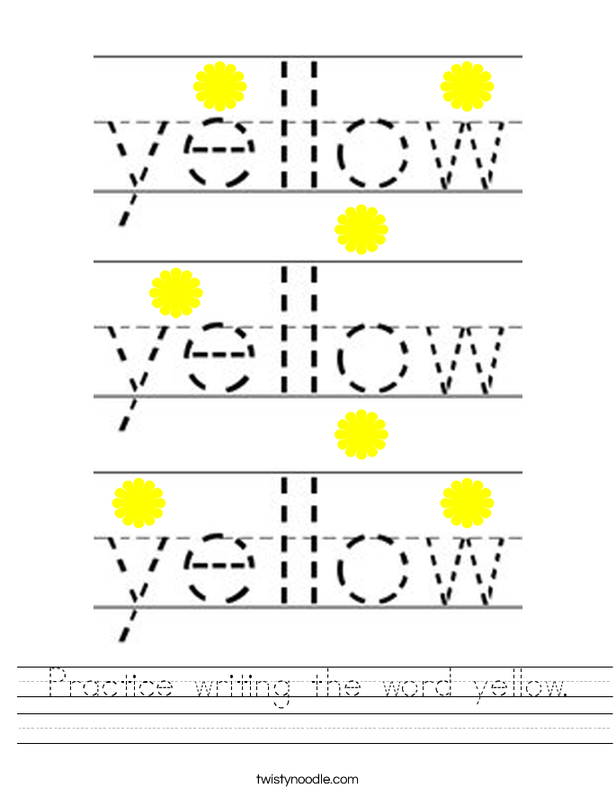 Practice writing the word yellow. Worksheet