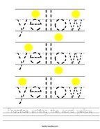 Practice writing the word yellow Handwriting Sheet