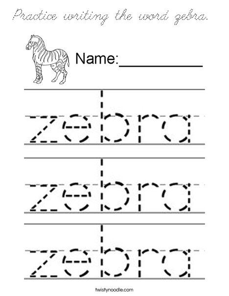 Practice writing the word zebra. Coloring Page