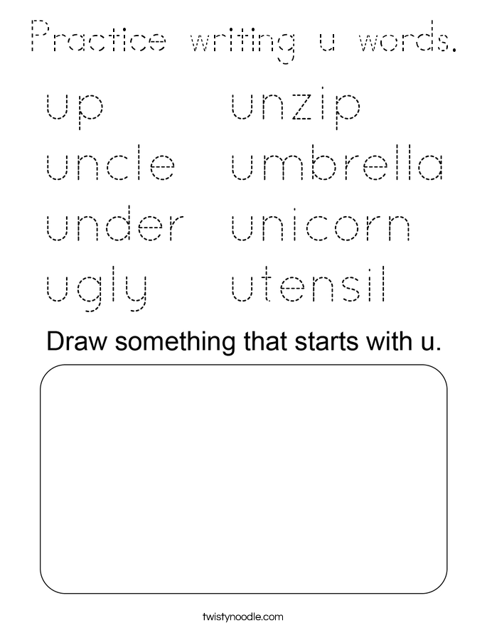 Practice writing u words. Coloring Page