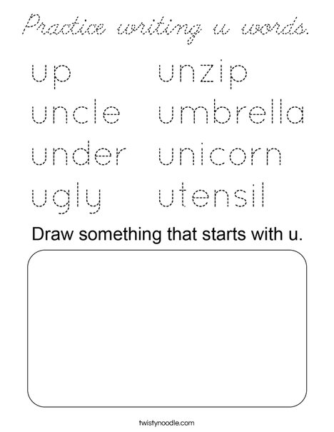 Practice writing u words. Coloring Page