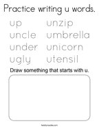 Practice writing u words Coloring Page