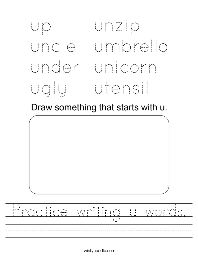 Practice writing u words. Worksheet