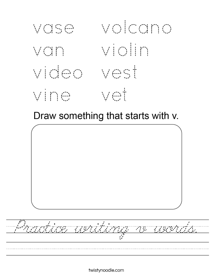 Practice writing v words. Worksheet