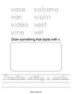 Practice writing v words Handwriting Sheet