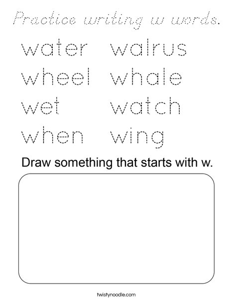 Practice writing w words. Coloring Page