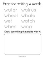 Practice writing w words Coloring Page