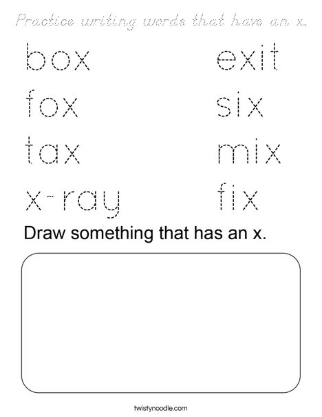 Practice writing words that have an x. Coloring Page