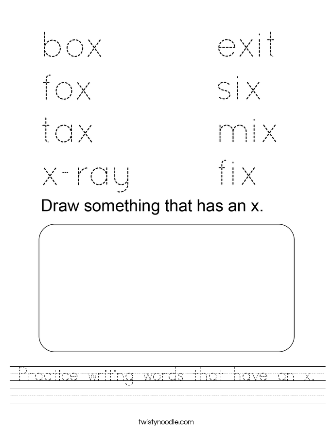 Practice writing words that have an x. Worksheet