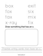 Practice writing words that have an x Handwriting Sheet