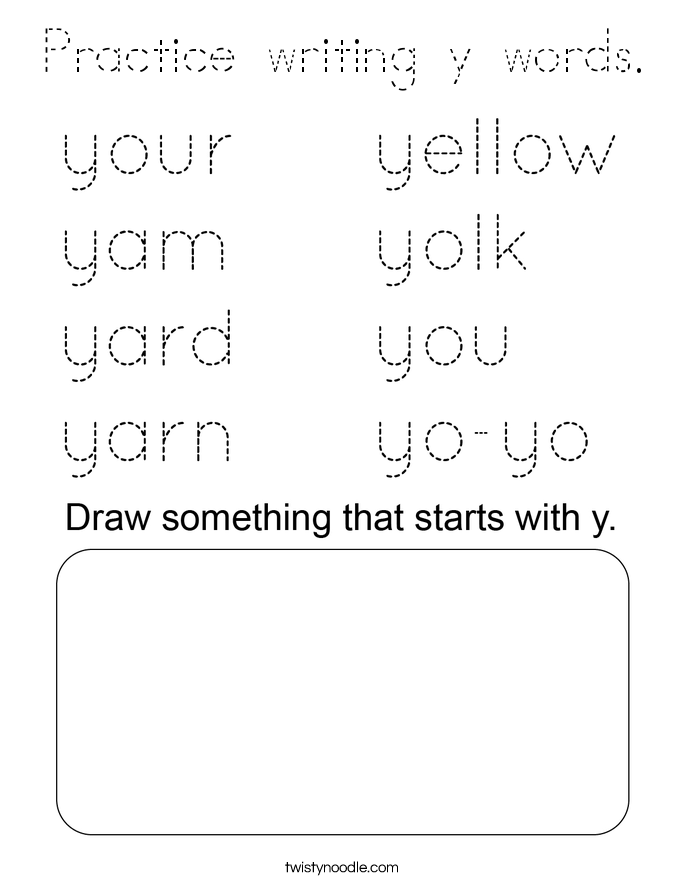 Practice writing y words. Coloring Page