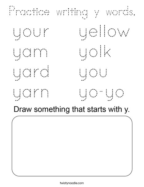 Practice writing y words. Coloring Page