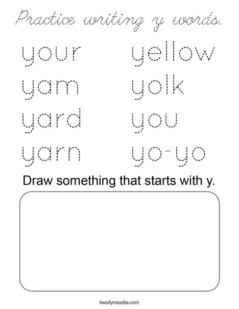 Practice writing y words. Coloring Page