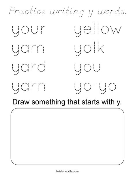 Practice writing y words. Coloring Page