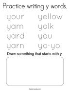 Practice writing y words Coloring Page