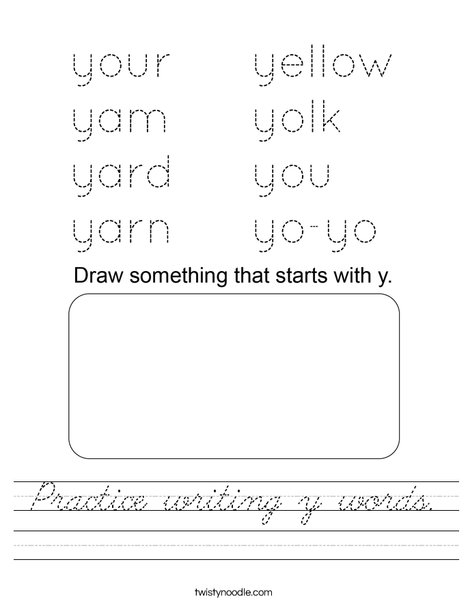 Practice writing y words. Worksheet