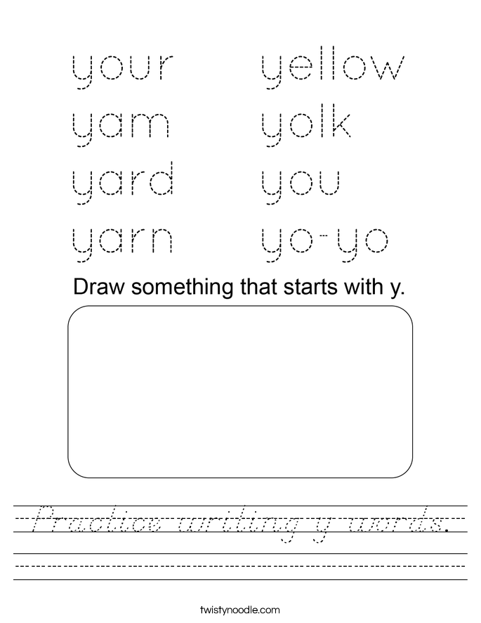 Practice writing y words. Worksheet