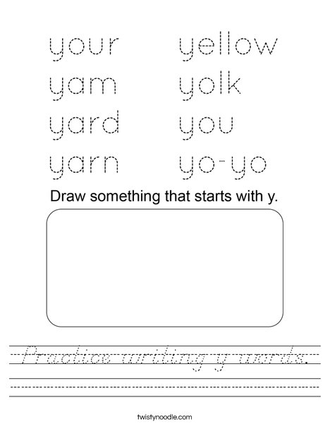 Practice writing y words. Worksheet