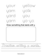 Practice writing y words Handwriting Sheet