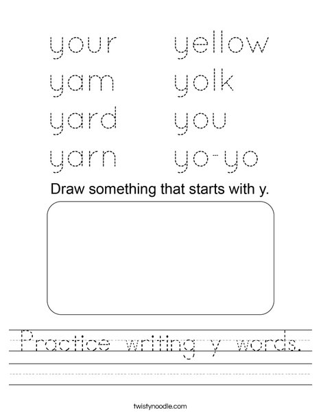Practice writing y words. Worksheet