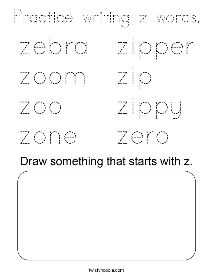 Practice writing z words. Coloring Page