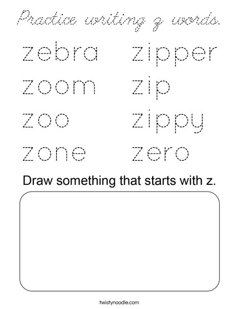 Practice writing z words. Coloring Page