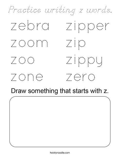 Practice writing z words. Coloring Page