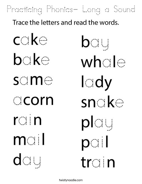 Practicing Phonics- Long a Sound Coloring Page