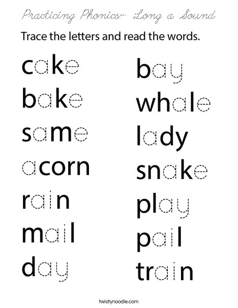 Practicing Phonics- Long a Sound Coloring Page