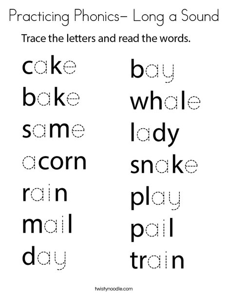 Practicing Phonics- Long a Sound Coloring Page