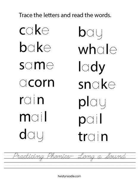 Practicing Phonics- Long a Sound Worksheet
