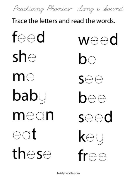 Practicing Phonics- Long e Sound Coloring Page
