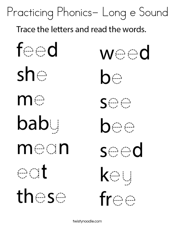 Practicing Phonics- Long e Sound Coloring Page