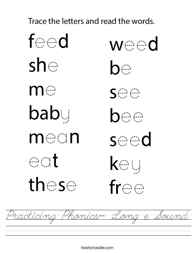 Practicing Phonics- Long e Sound Worksheet