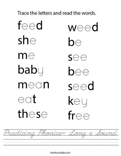 Practicing Phonics- Long e Sound Worksheet
